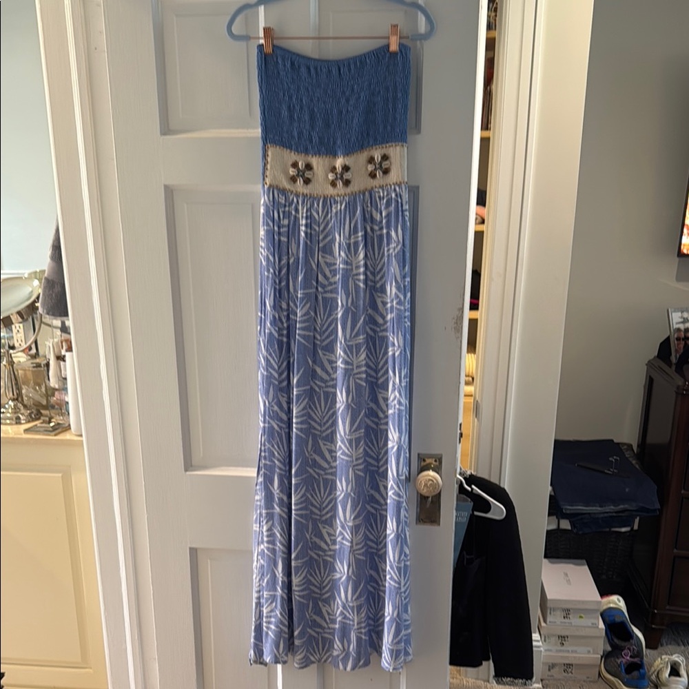Blue Strapless Maxi Dress